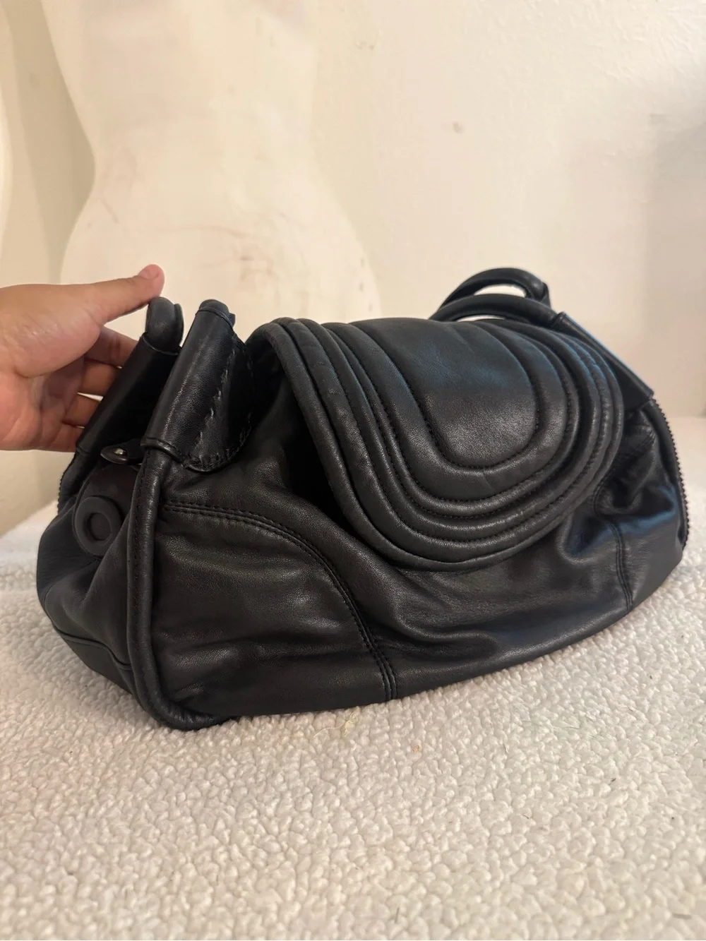 MIMCO Black Leather Slouchy Shoulder Bag Y2K